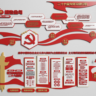  现代党建文化宣传墙 背景墙su模型 