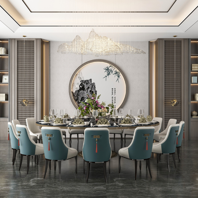  新中式中餐厅包间 包房 包厢su模型 