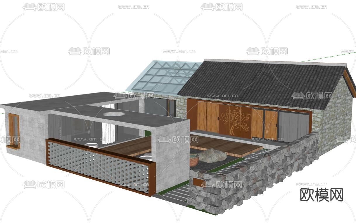 侘寂风农家小院外观su模型下载（渲染图2）