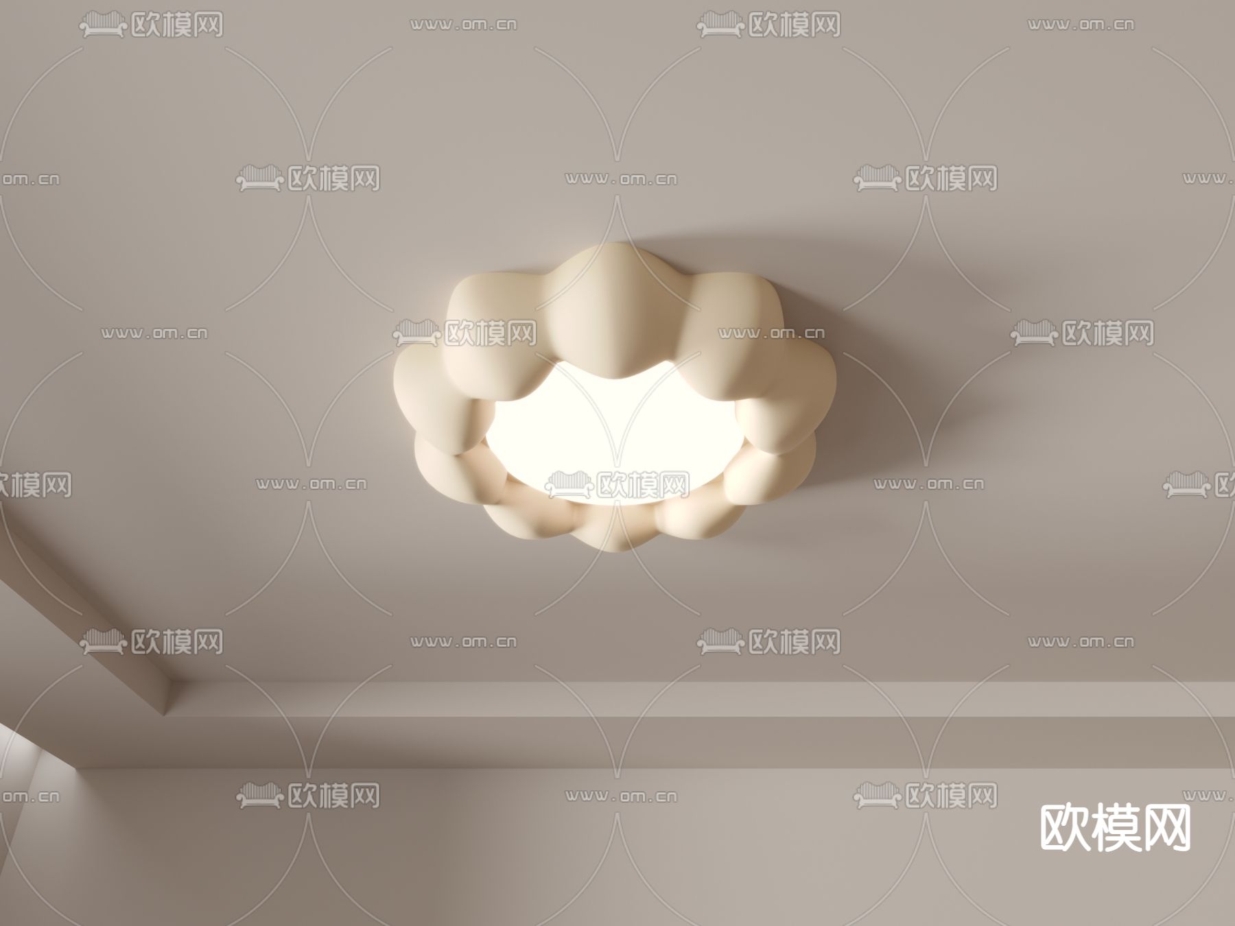 奶油风吸顶灯3d模型下载（渲染图4）