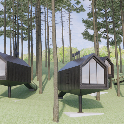  现代木屋民宿su模型 