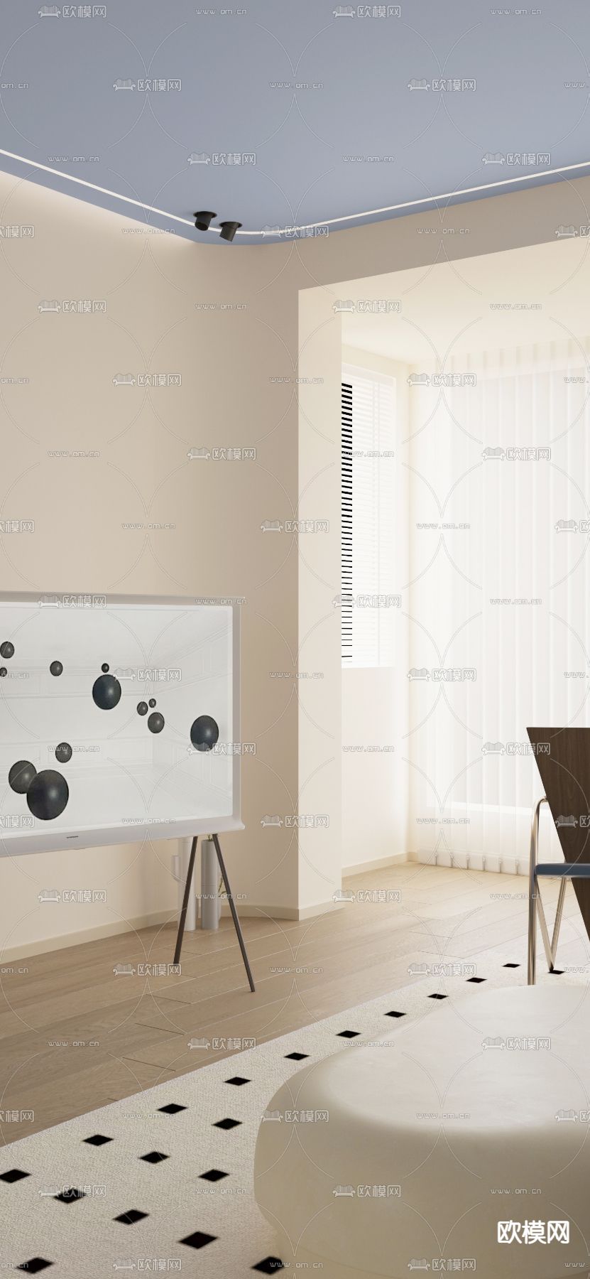 奶油风客餐厅3d模型下载（渲染图9）