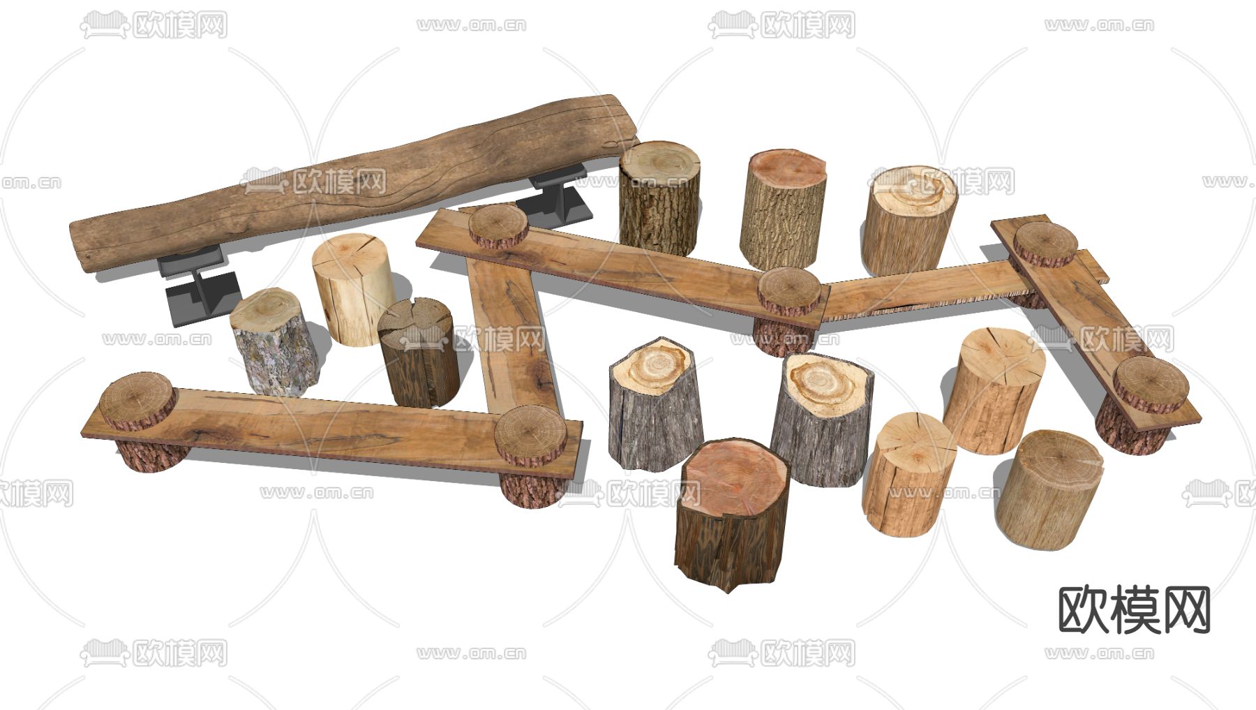 木头凳子 木桩 木墩子su模型下载（渲染图2）