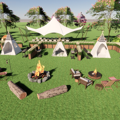  现代户外野营帐篷su模型 
