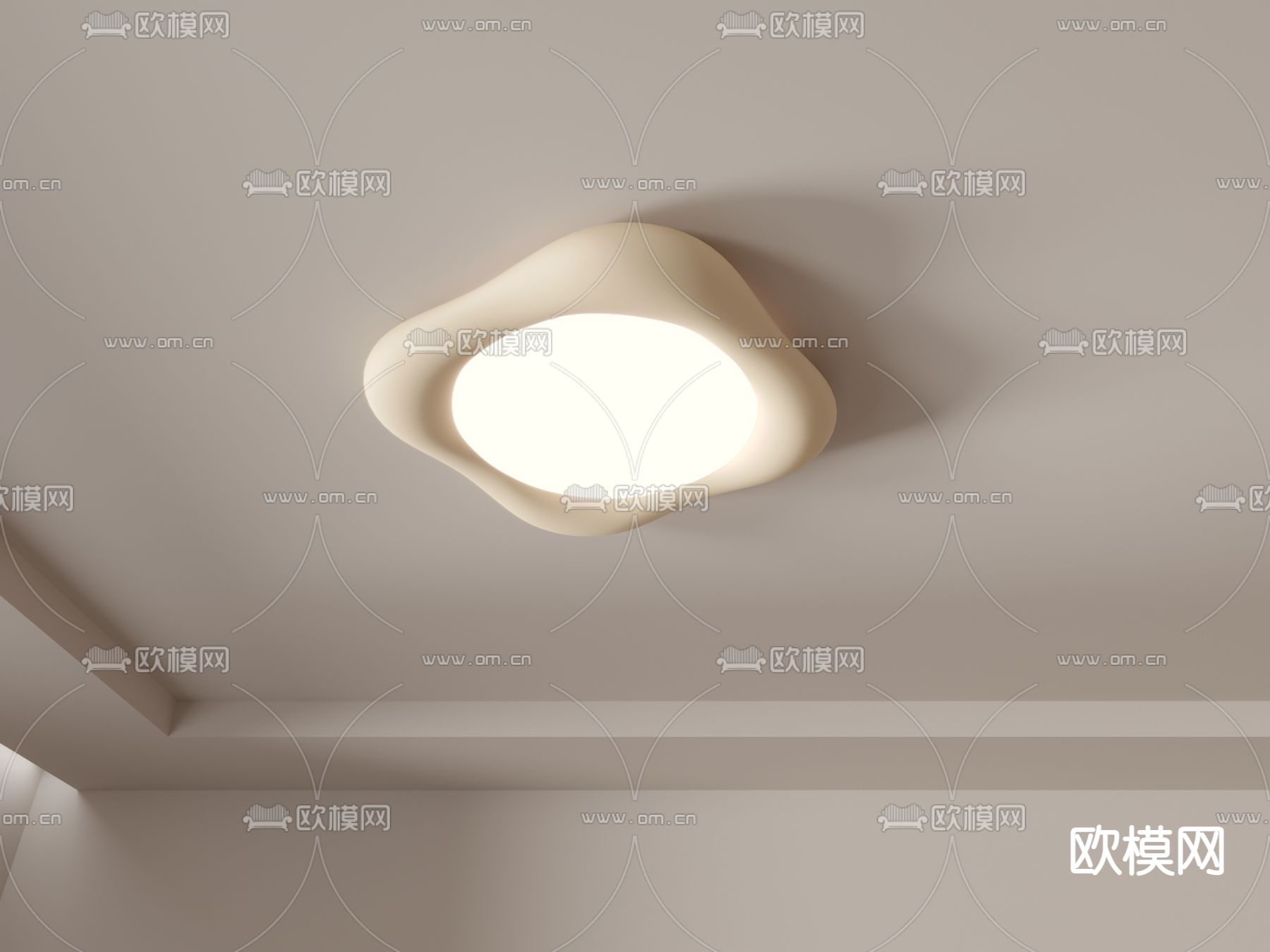 奶油风吸顶灯3d模型下载（渲染图5）