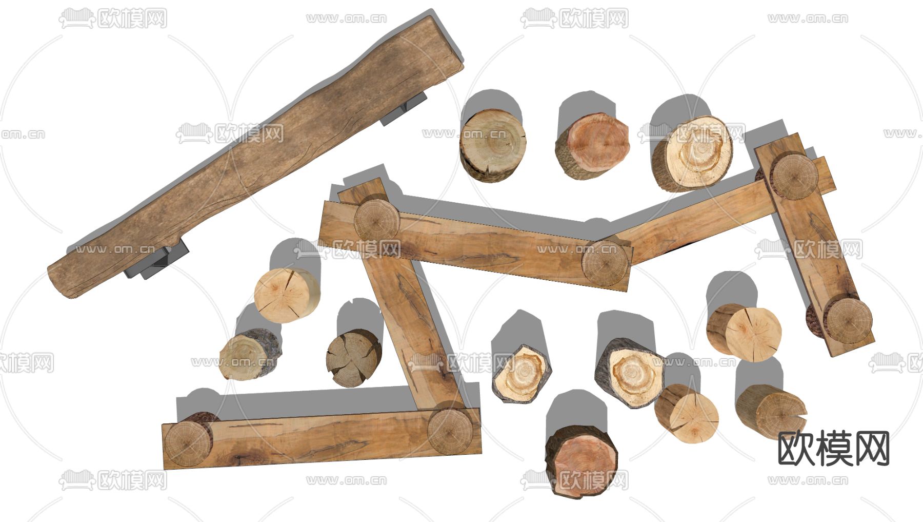 木头凳子 木桩 木墩子su模型下载（渲染图4）