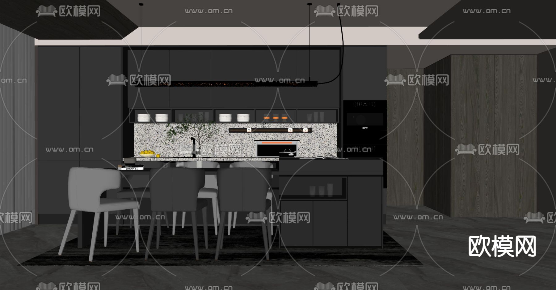 高级灰餐厅su模型下载（渲染图2）
