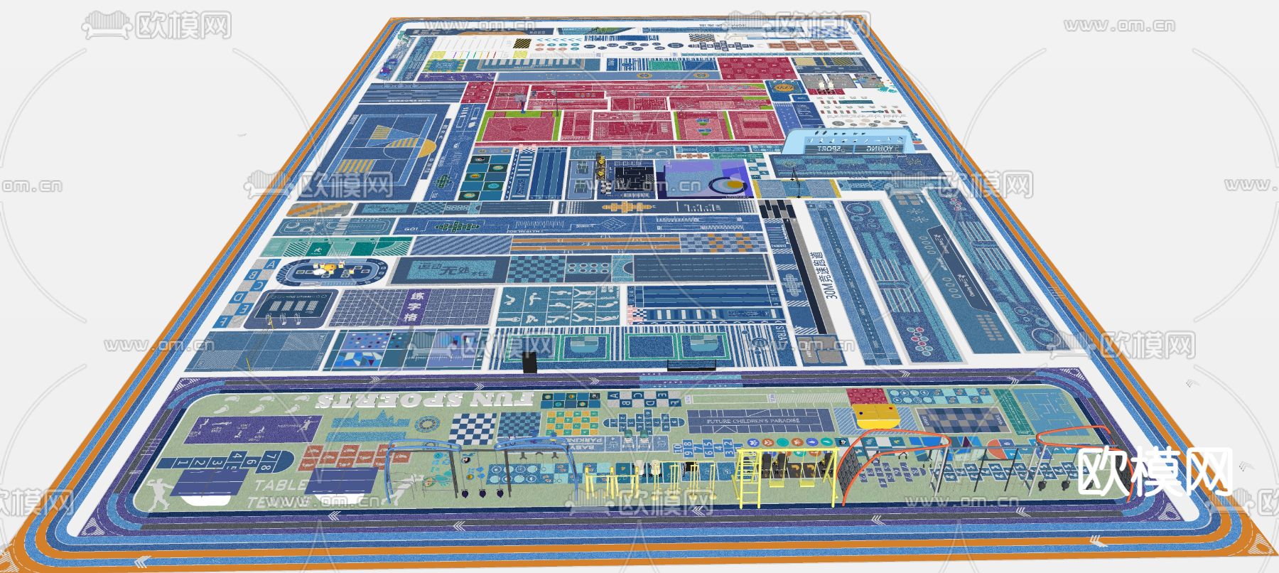 消防登高面 健身活动场地 羽毛球场su模型下载（渲染图1）