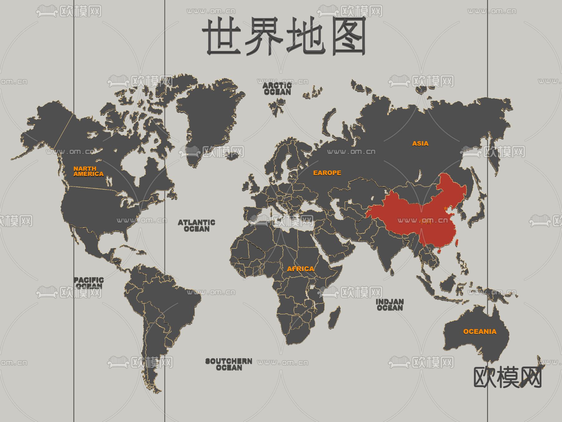 世界地图立体墙饰 挂件su模型