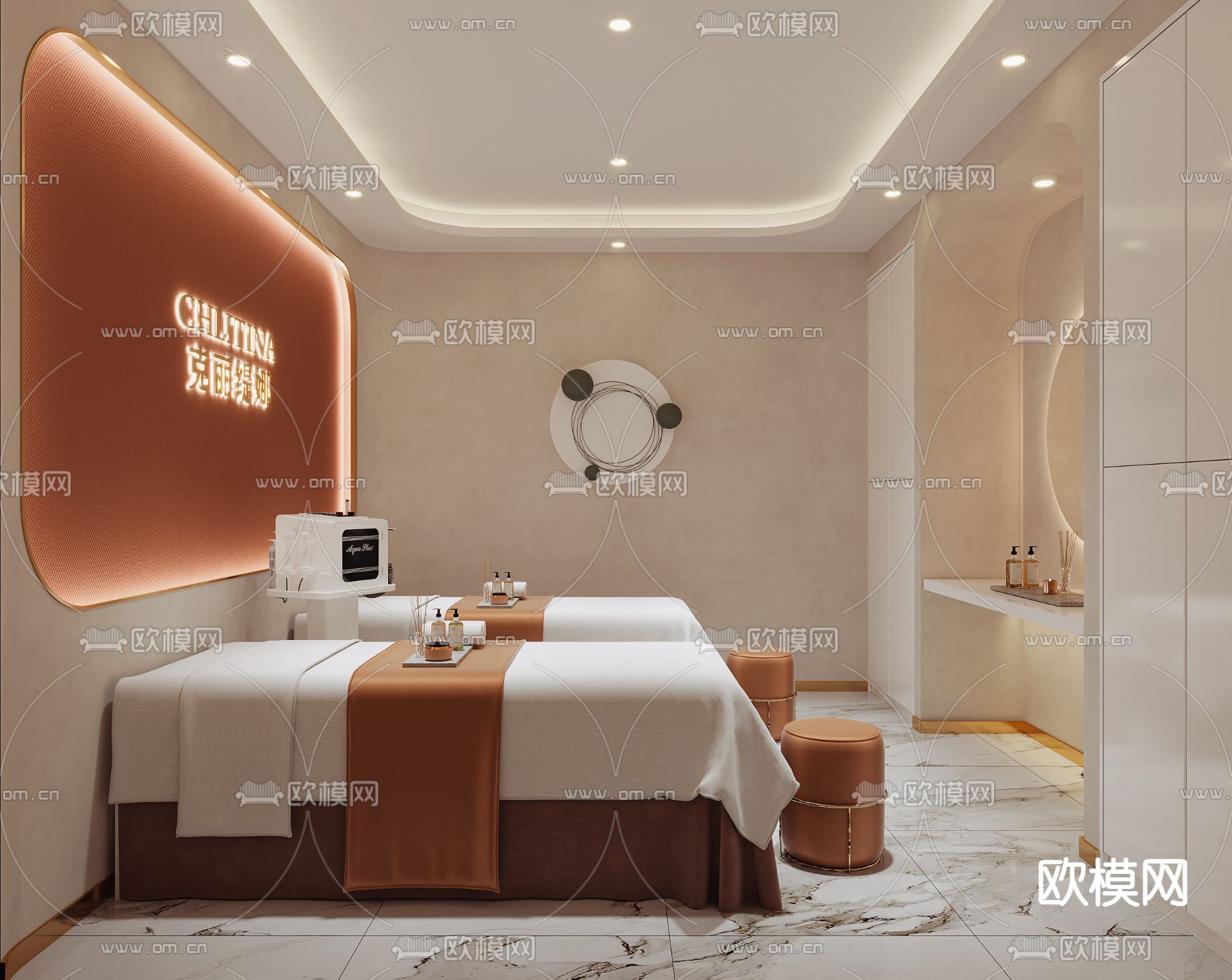 奶油风美容院 SPA护理房su模型