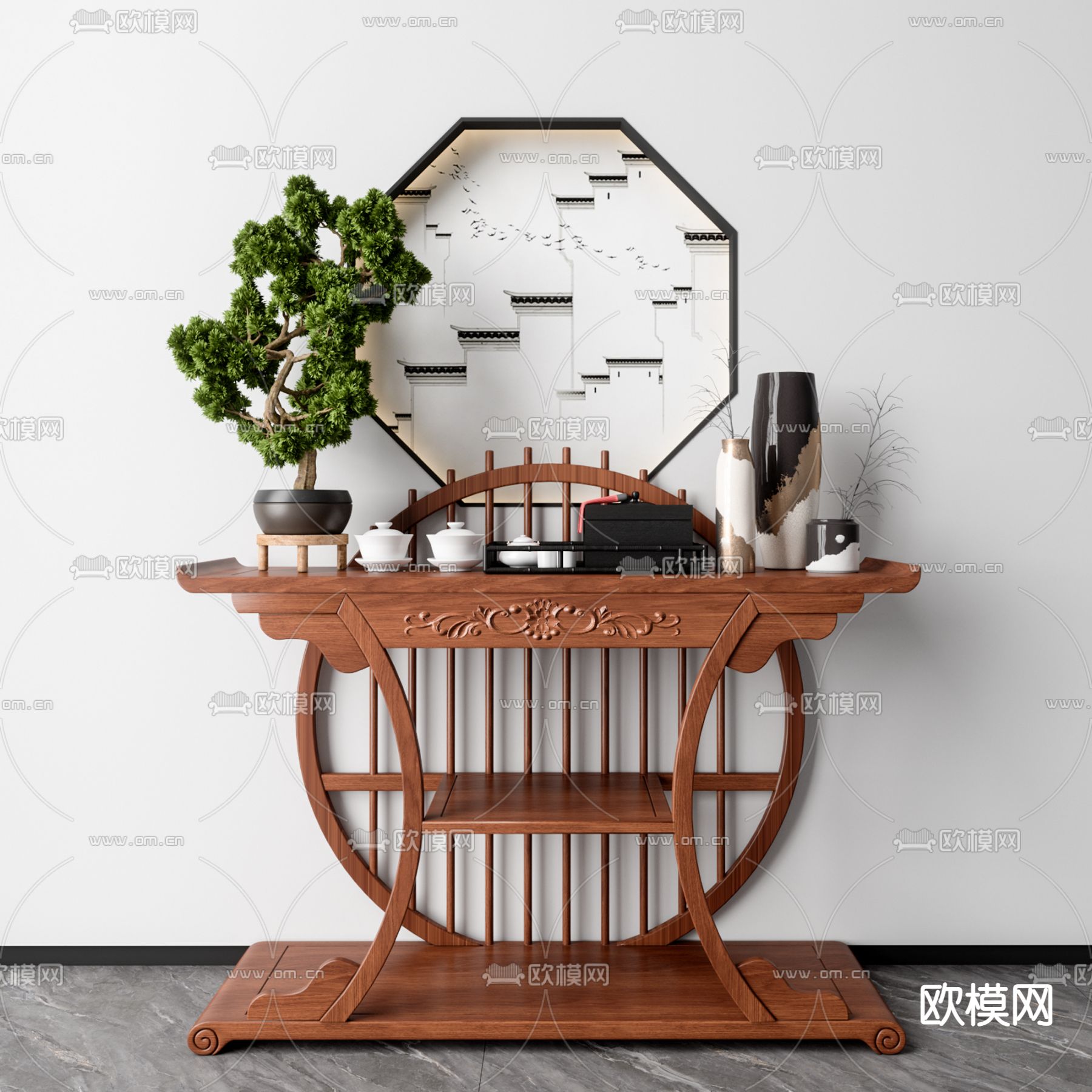 中式端景台 条案 玄关柜3d模型下载