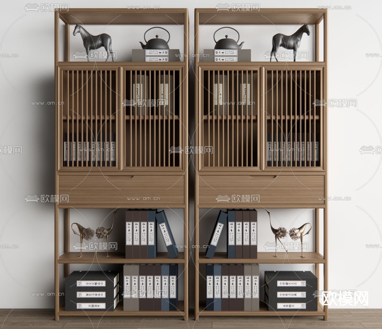 新中式博古架su模型下载（渲染图1）