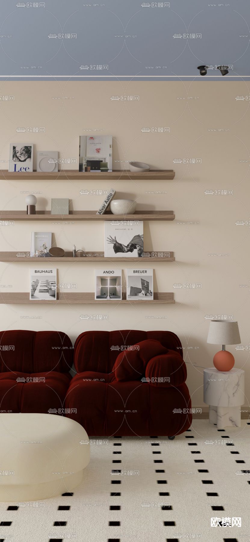 奶油风客餐厅3d模型下载（渲染图7）