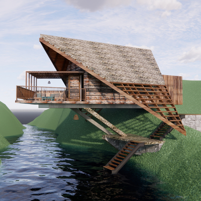  现代民宿木屋su模型 