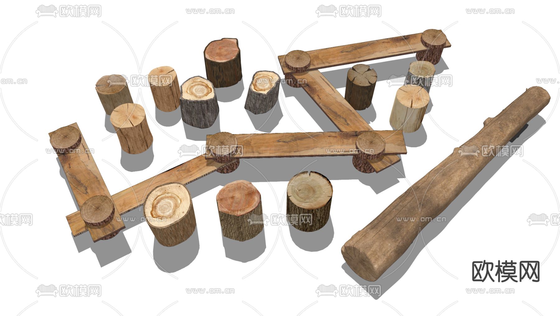 木头凳子 木桩 木墩子su模型下载（渲染图3）