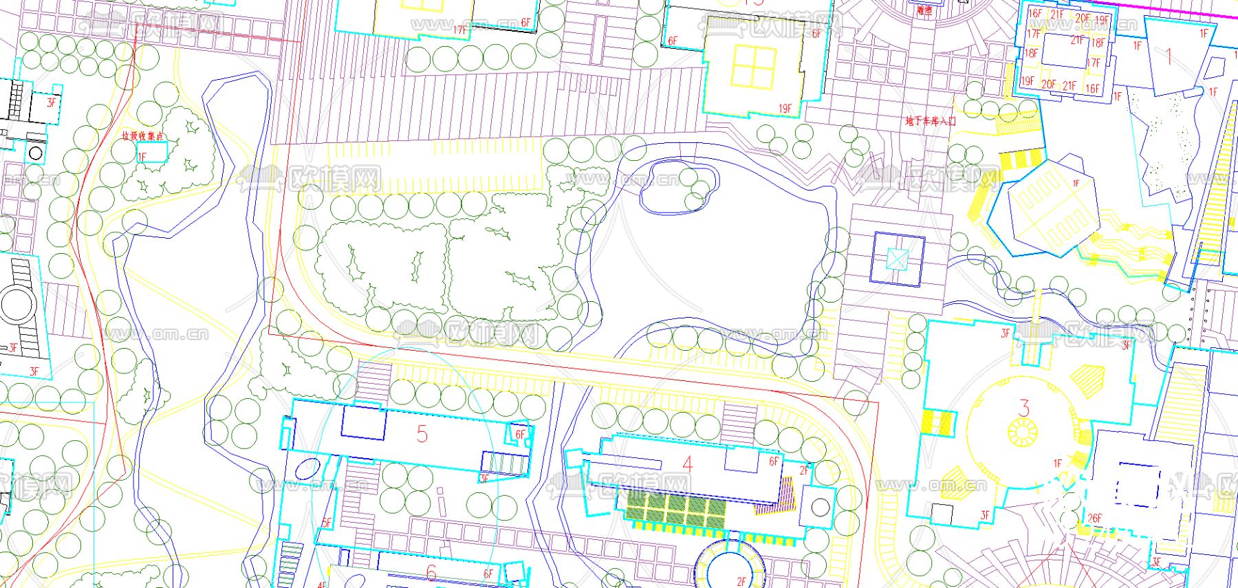 居住小区规划cad施工图下载（渲染图1）