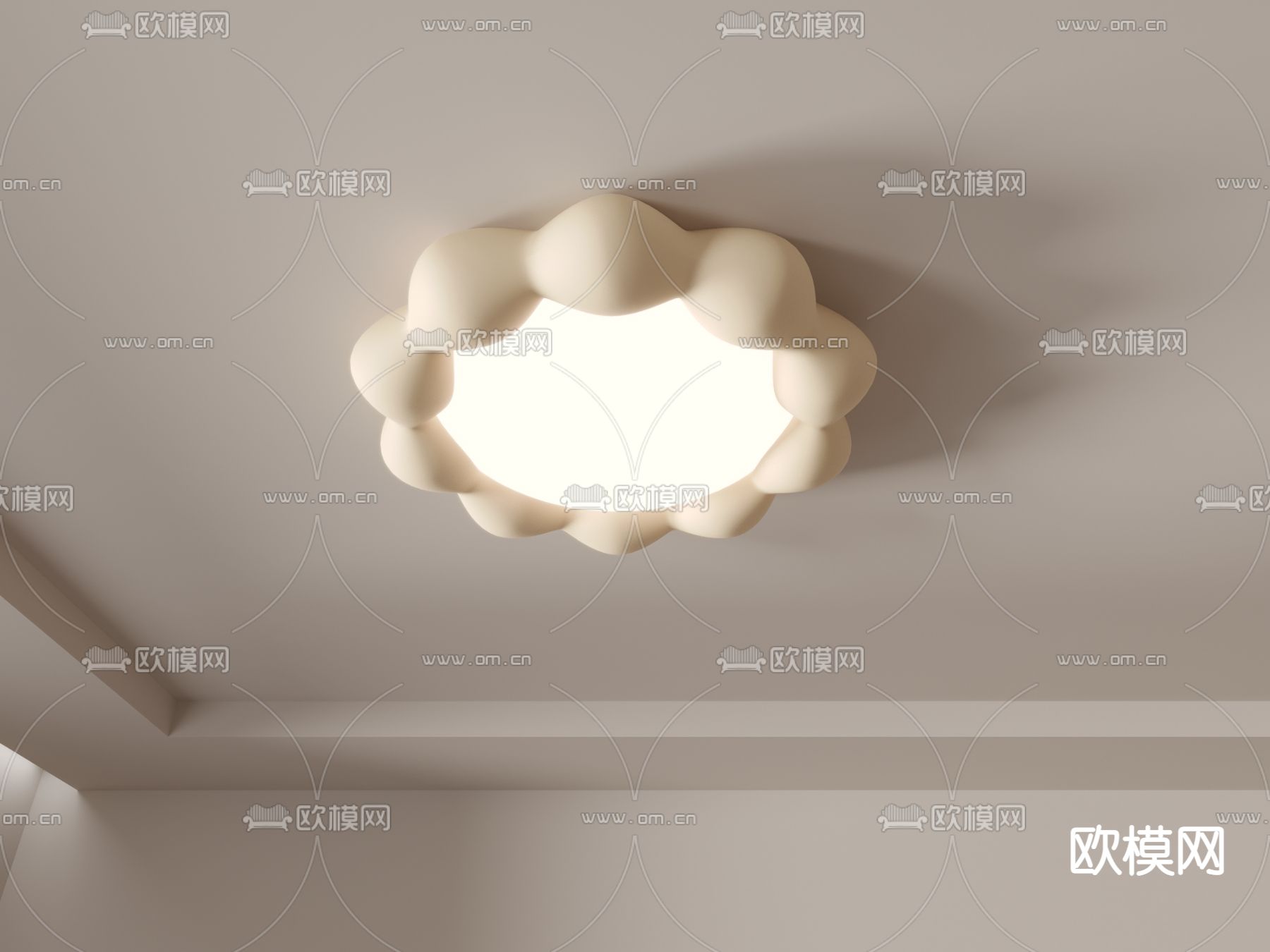 奶油风吸顶灯3d模型下载（渲染图2）