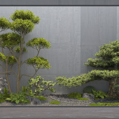  新中式景观树小品 绿植堆su模型 