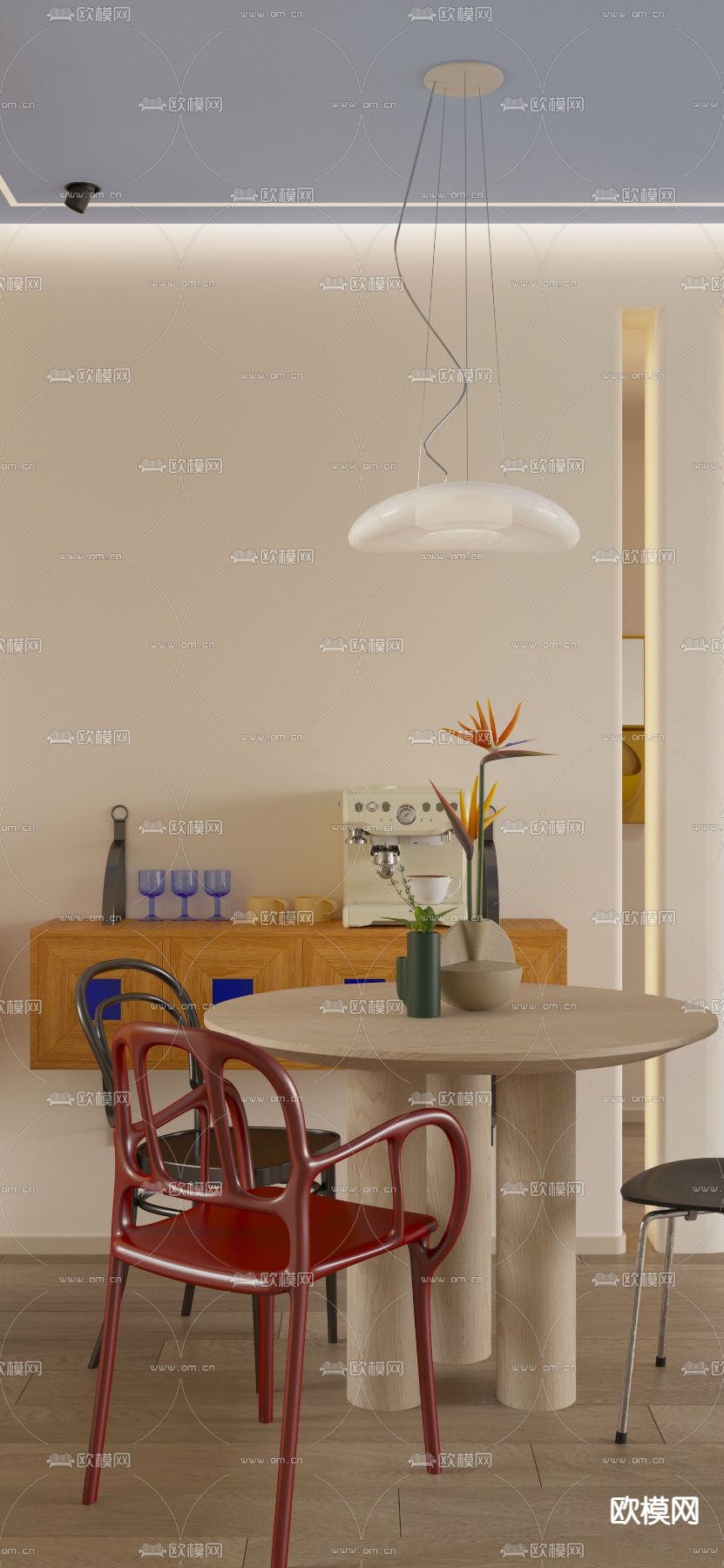 奶油风客餐厅3d模型下载（渲染图8）