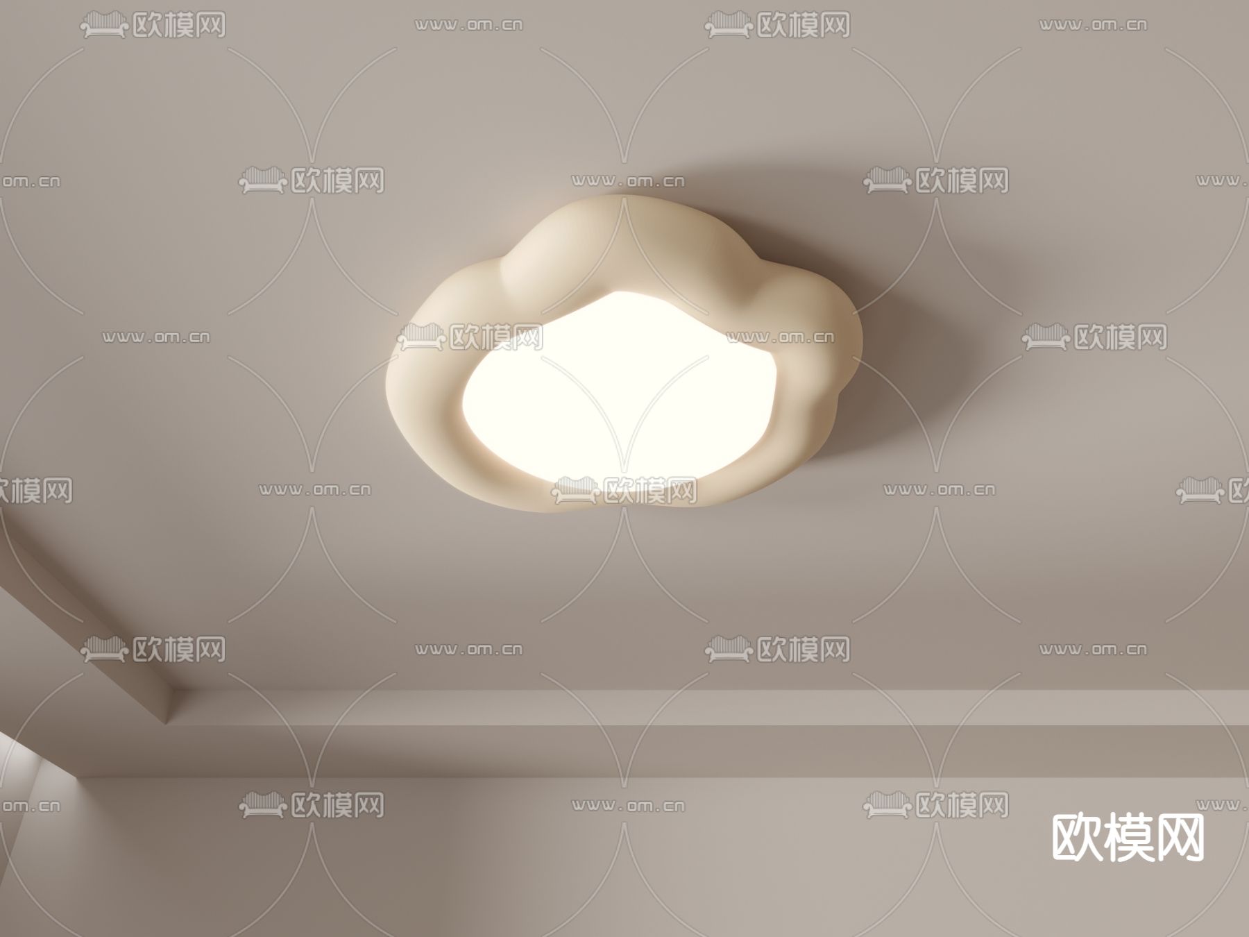 奶油风吸顶灯3d模型下载（渲染图3）