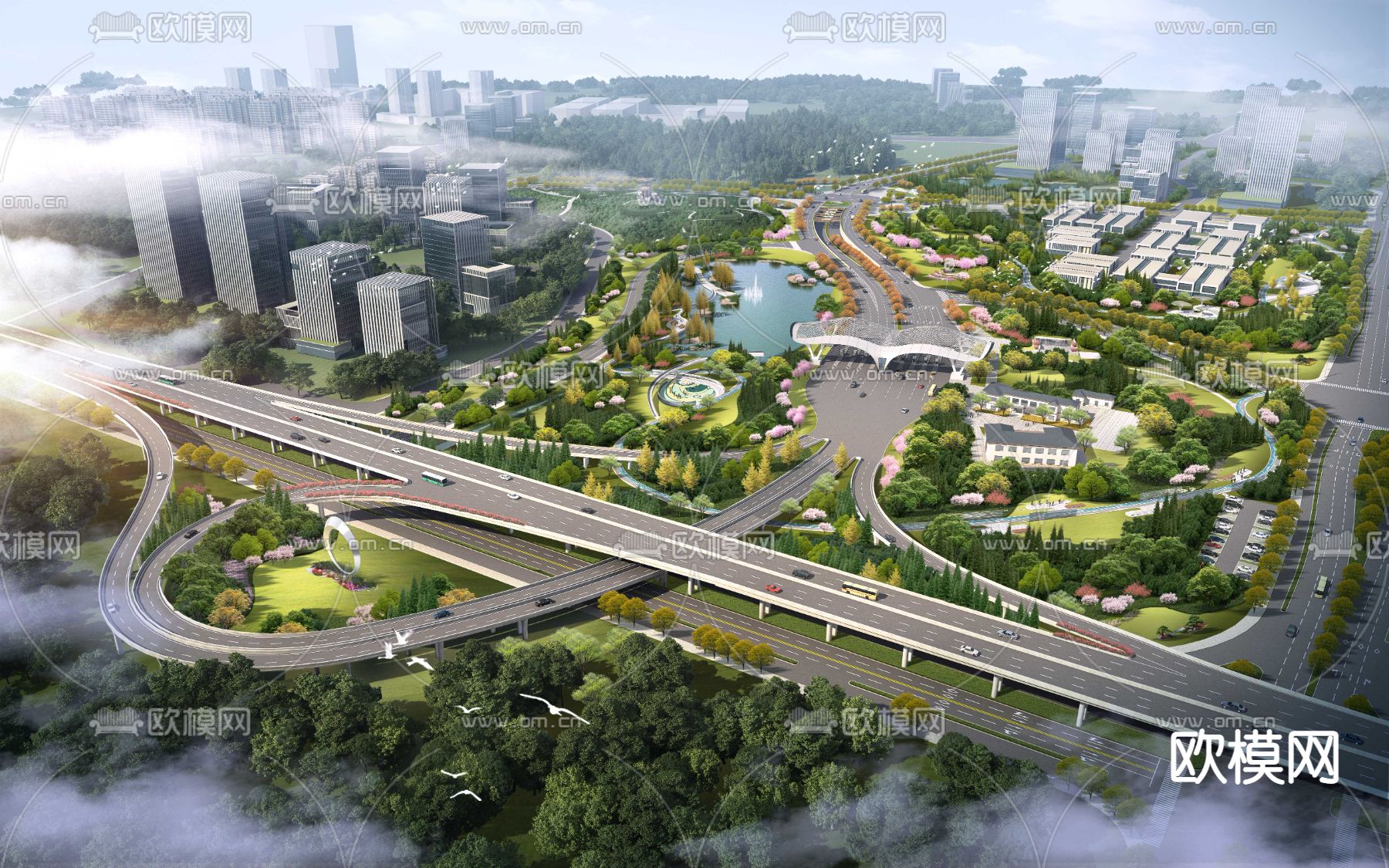 现代园林鸟瞰psd下载