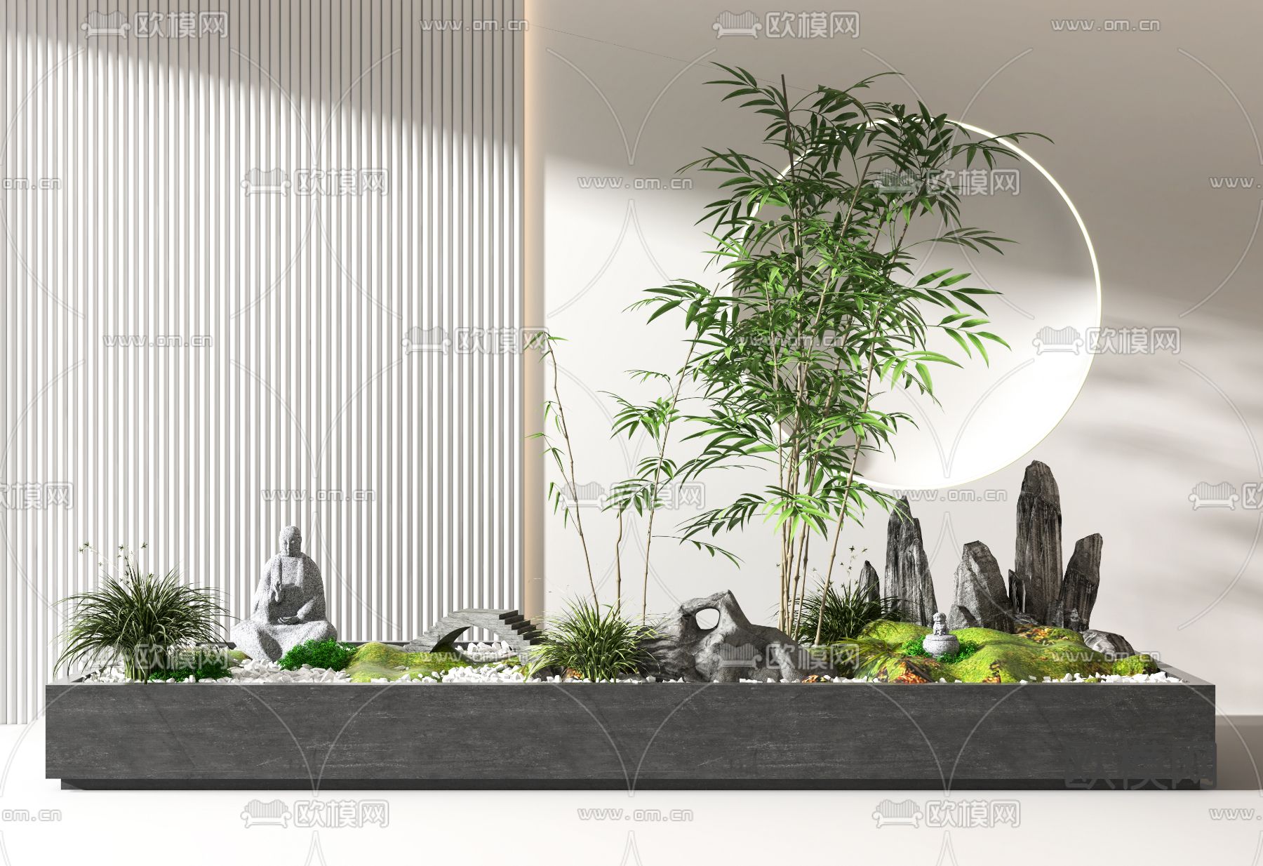 新中式竹子假石 景观小品3d模型下载