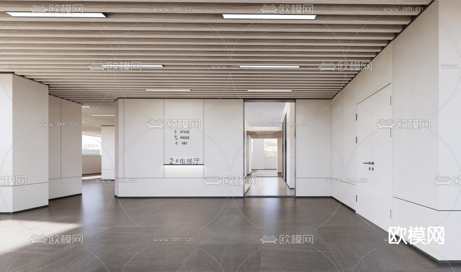 现代电梯厅su模型下载（渲染图1）