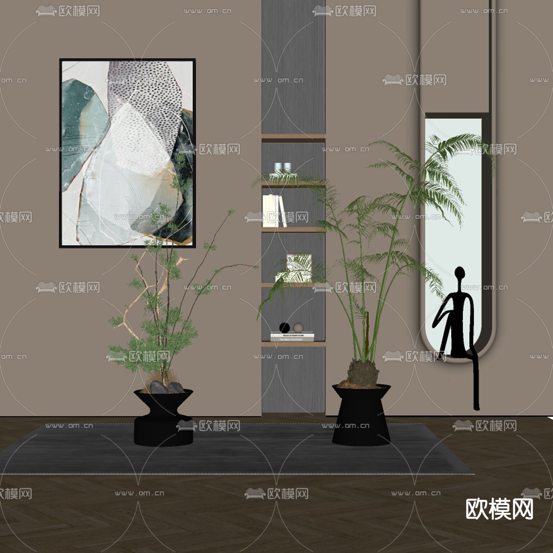 现代绿植盆栽su模型下载（渲染图2）