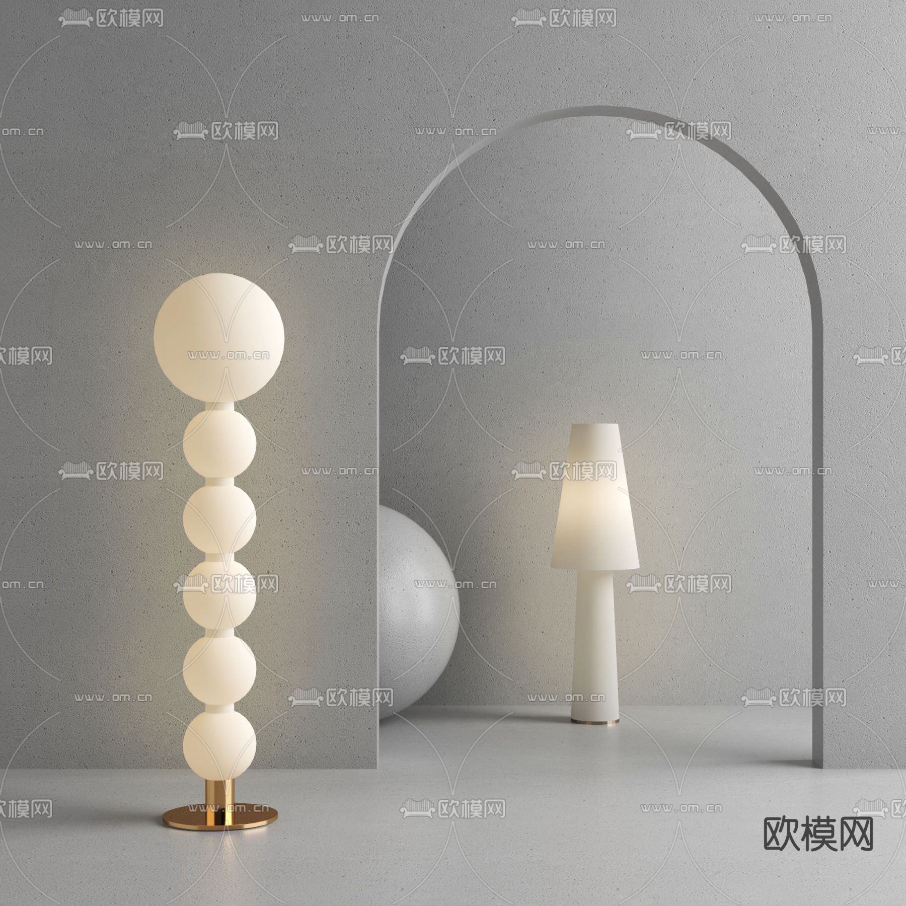 奶油风落地灯su模型下载（渲染图1）