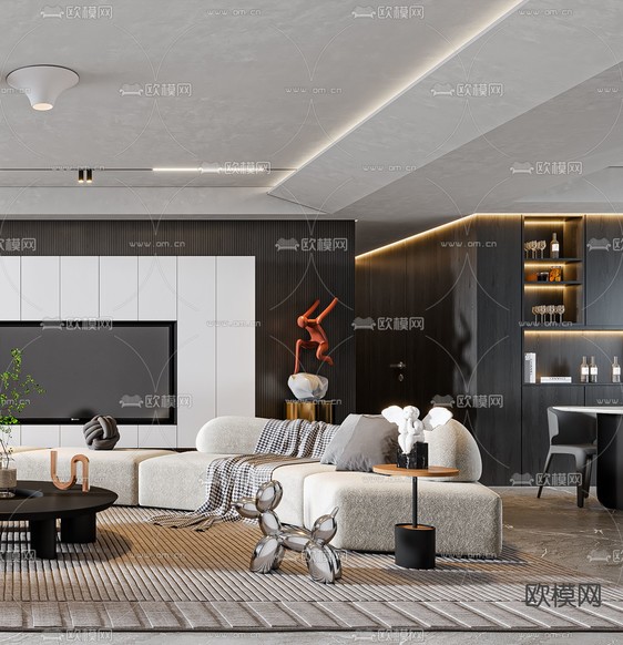 现代客厅3d模型下载(渲染图2)