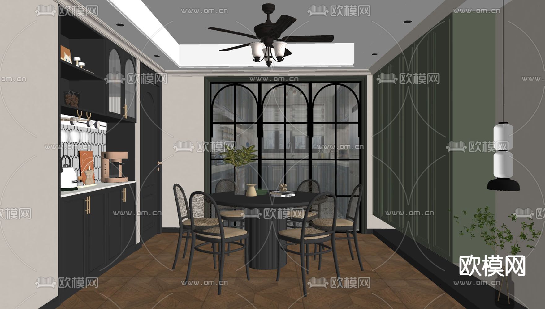 法式复古餐厅su模型下载（渲染图2）