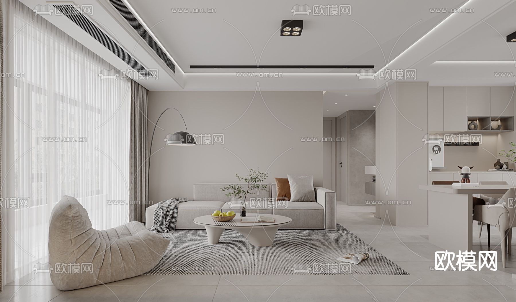 高级灰客餐厅3d模型