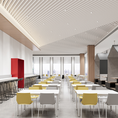  现代员工食堂su模型 