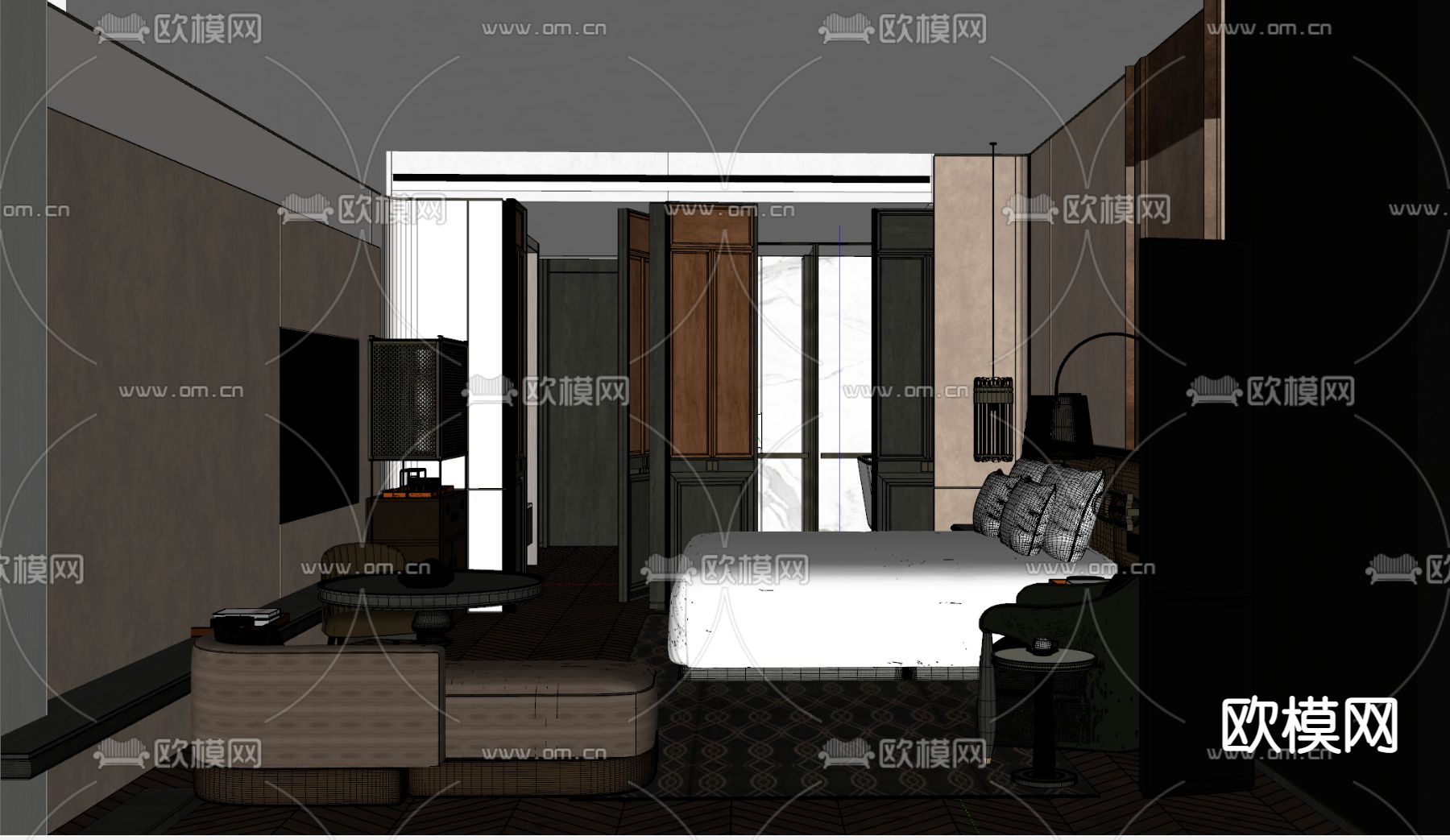 现代酒店客房su模型下载（渲染图2）