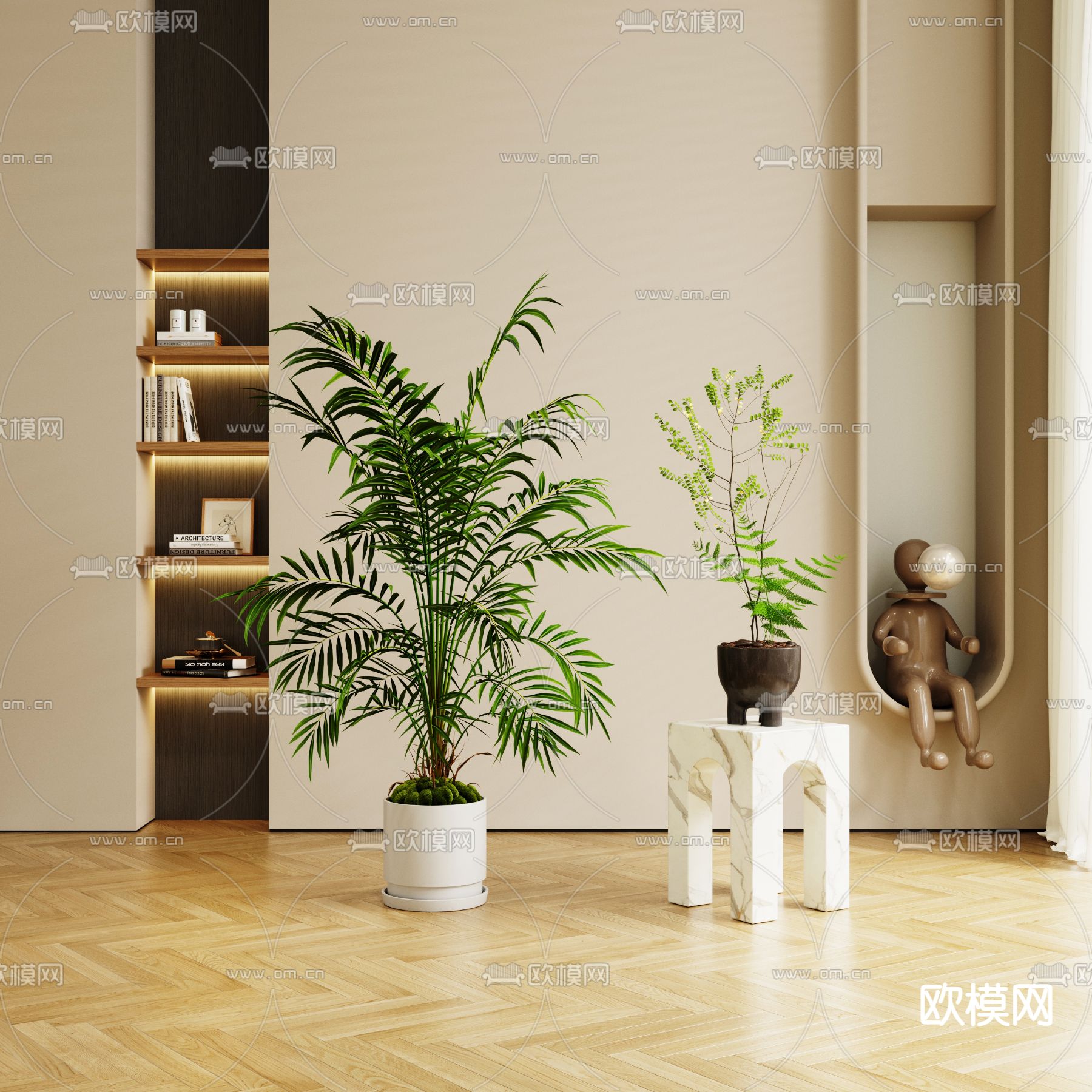 现代绿植盆栽su模型下载（渲染图1）