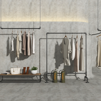  工业风服装店 服装货架su模型 