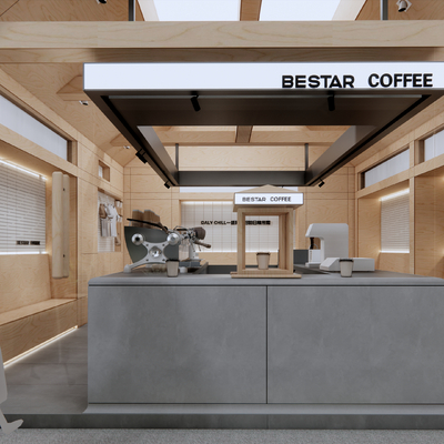  现代咖啡店su模型 