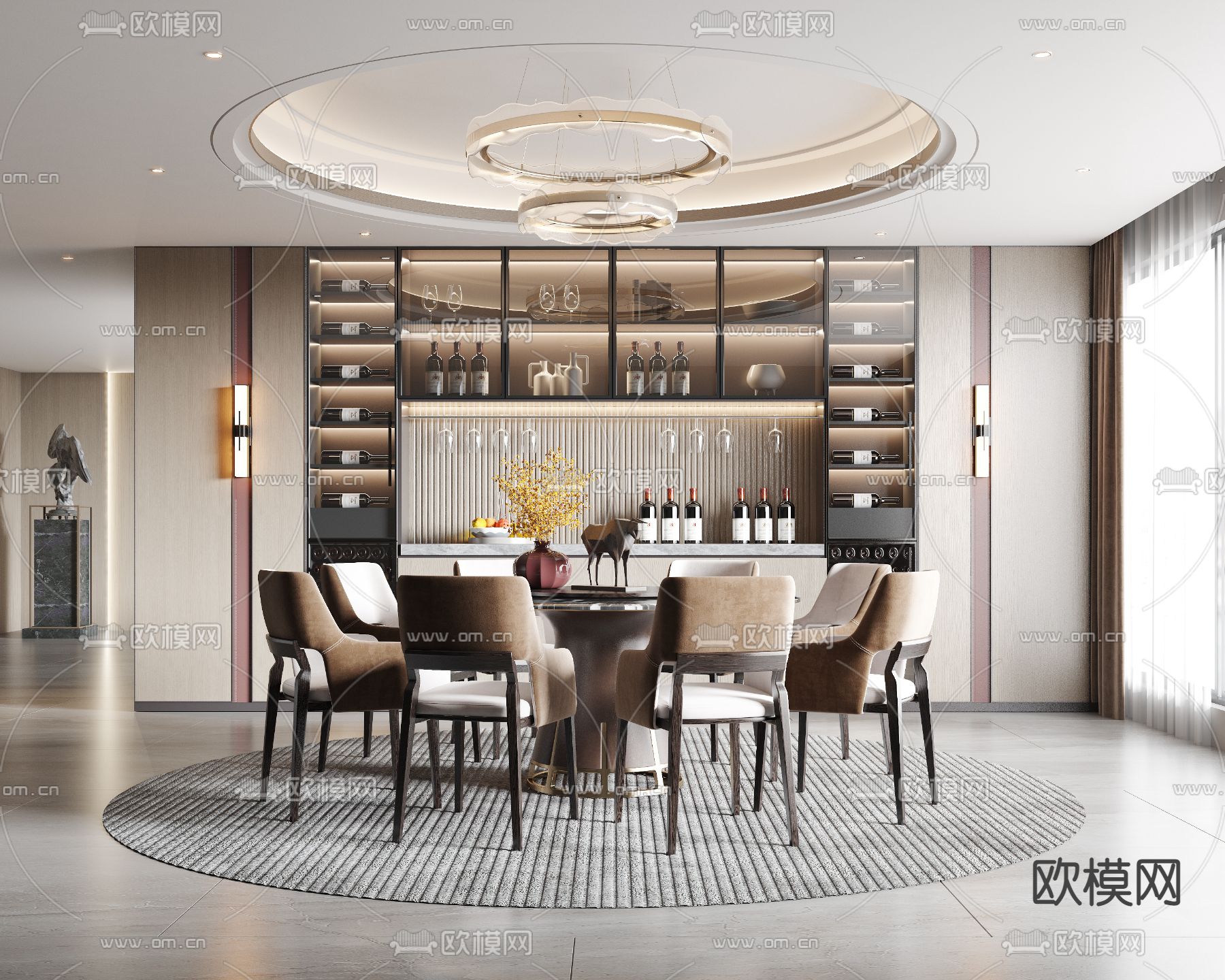 新中式餐厅3d模型下载（渲染图1）