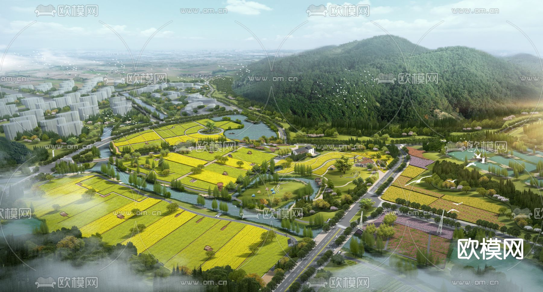 现代园林景观鸟瞰psd下载