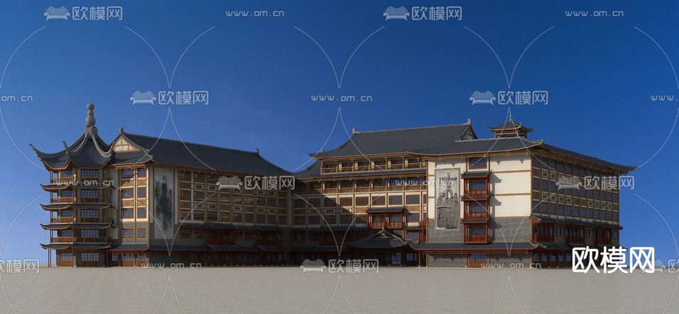 中式古建 建筑外观3d模型下载(渲染图2)