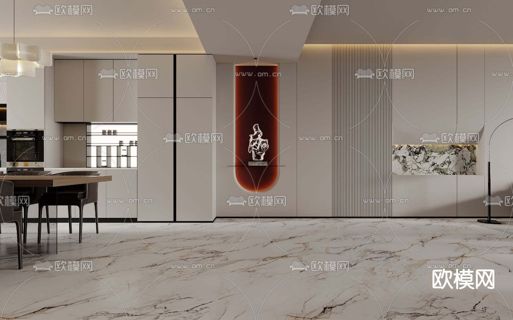 现代客厅餐厅3d模型