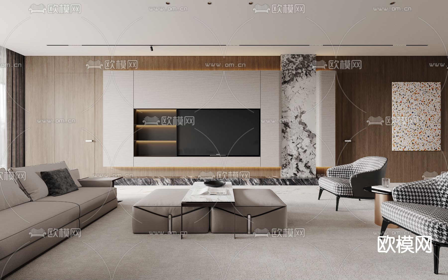 现代客厅餐厅3d模型
