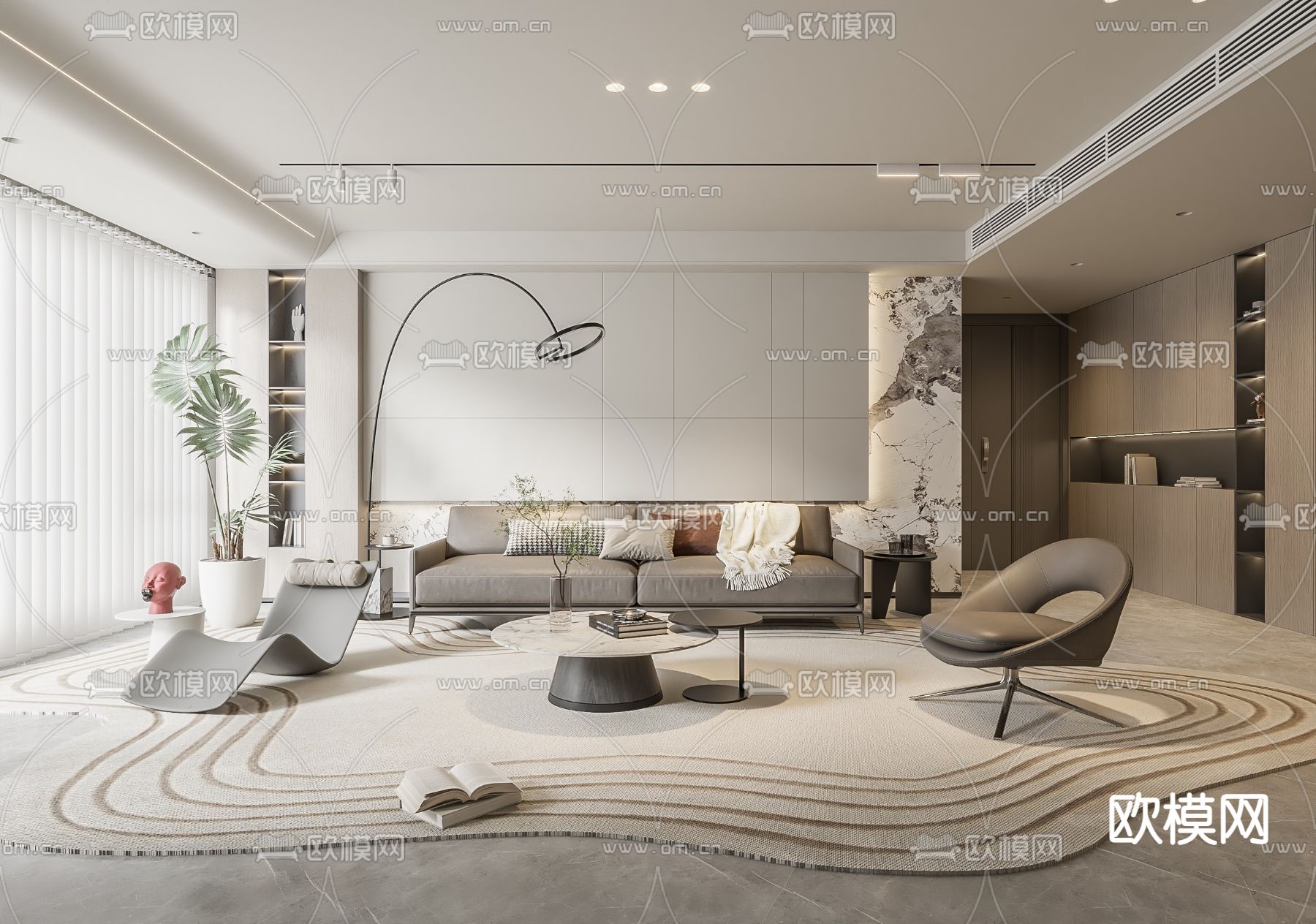现代客厅su模型下载（渲染图1）