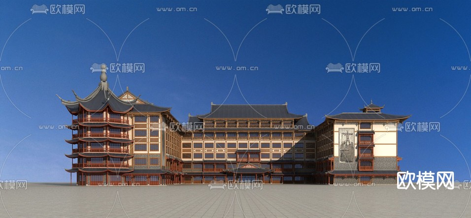 中式古建 建筑外观3d模型下载(渲染图1)