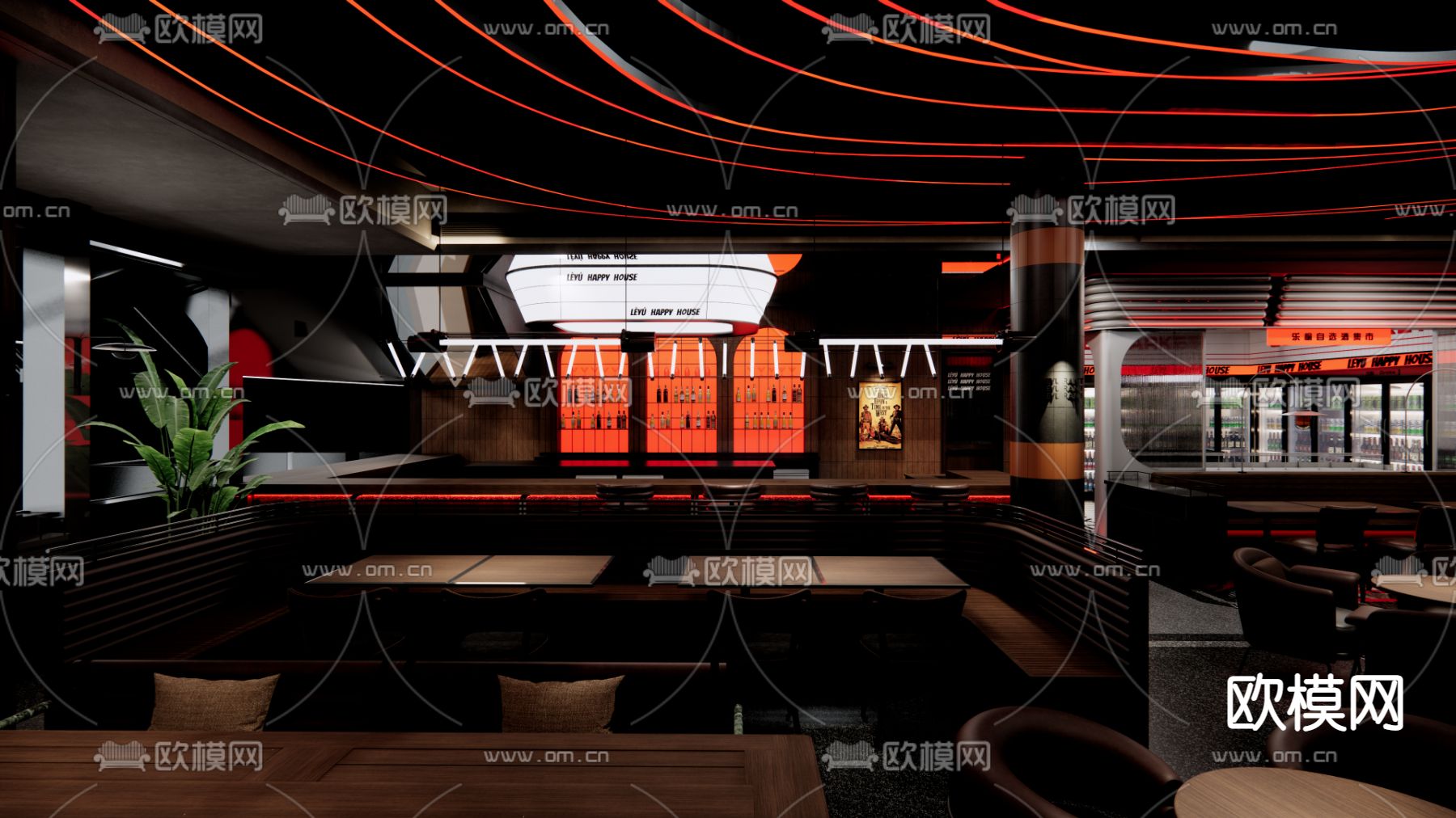 现代酒吧su模型下载（渲染图1）