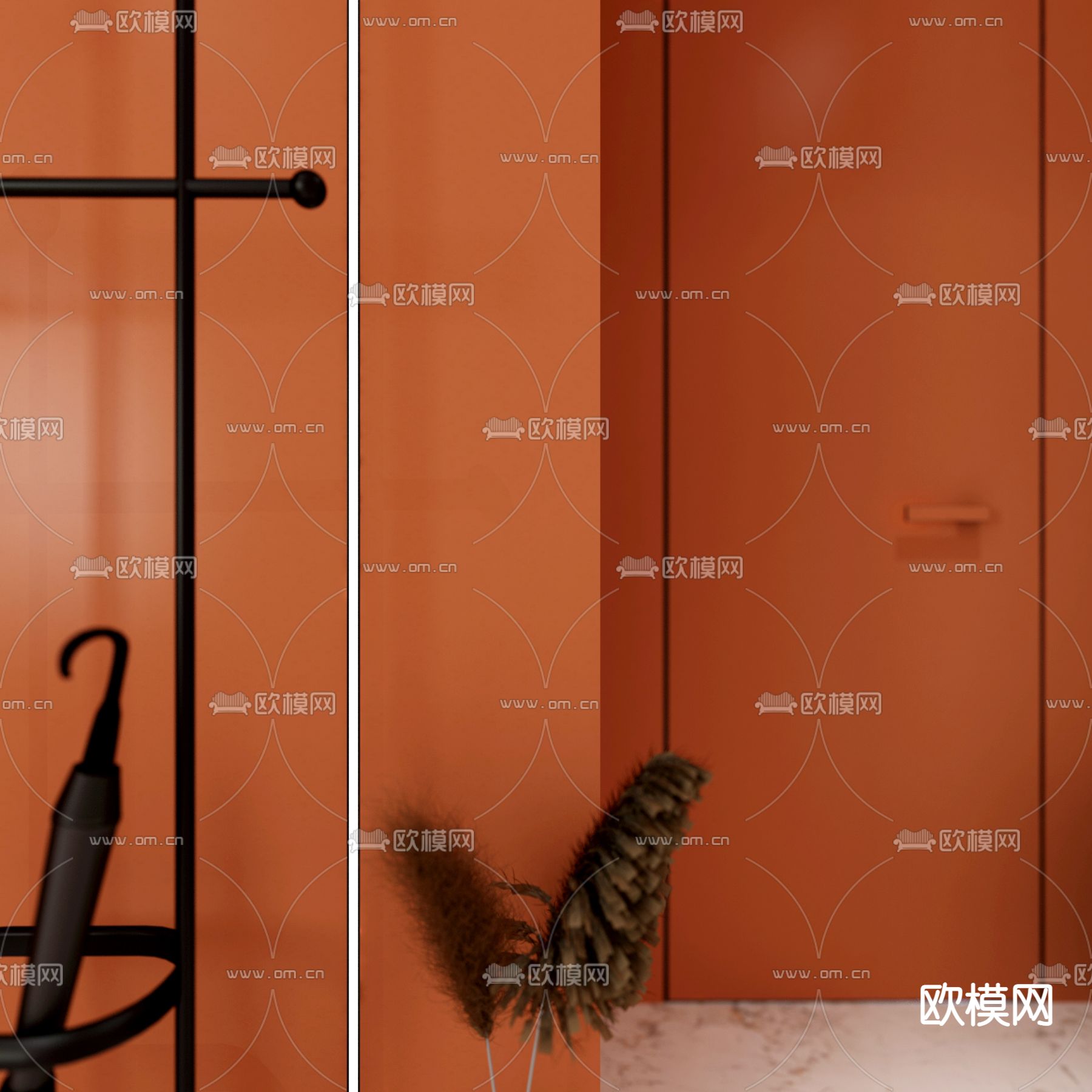 橙色房门 单开门 平开门3d模型下载（渲染图2）
