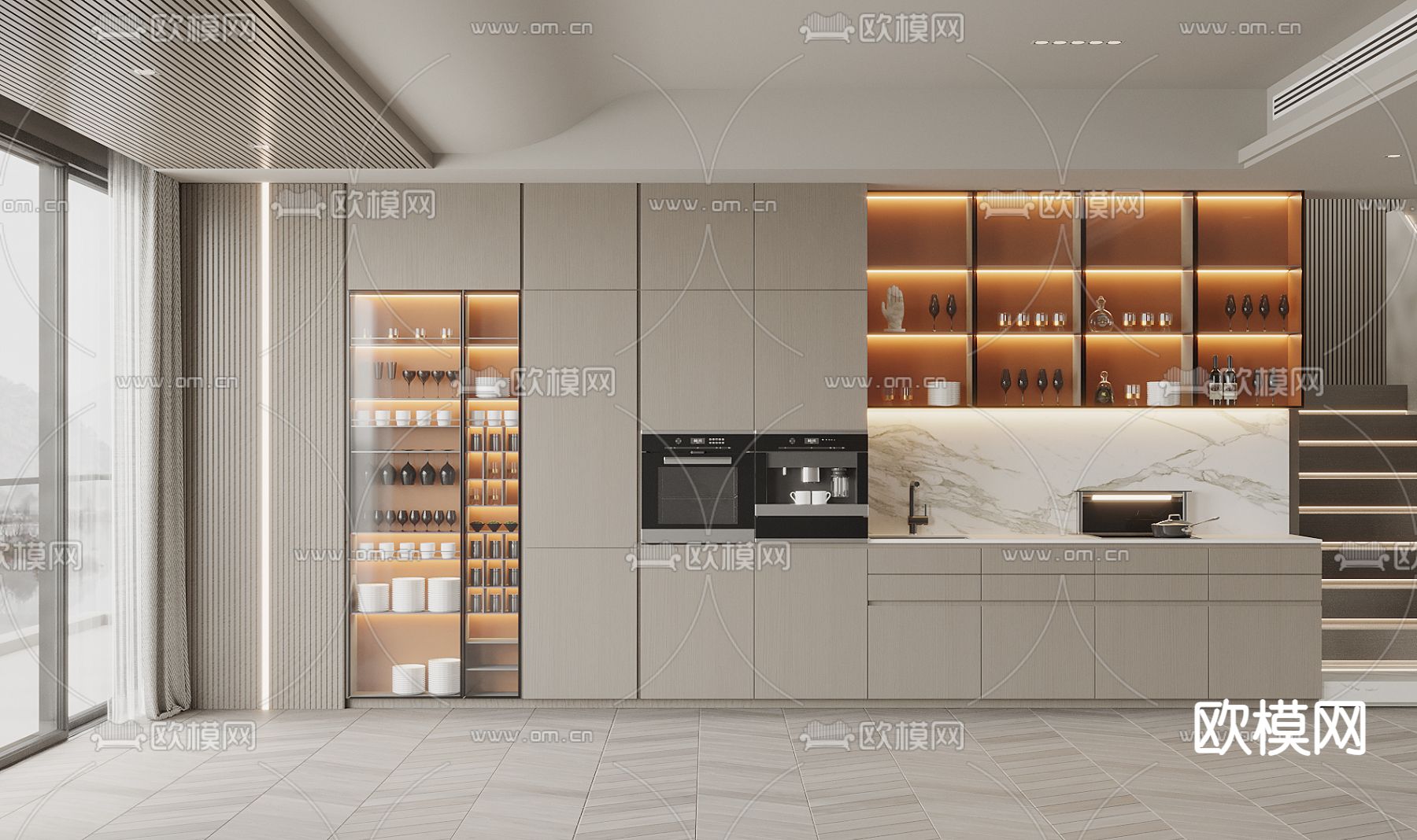 现代西橱柜3d模型下载