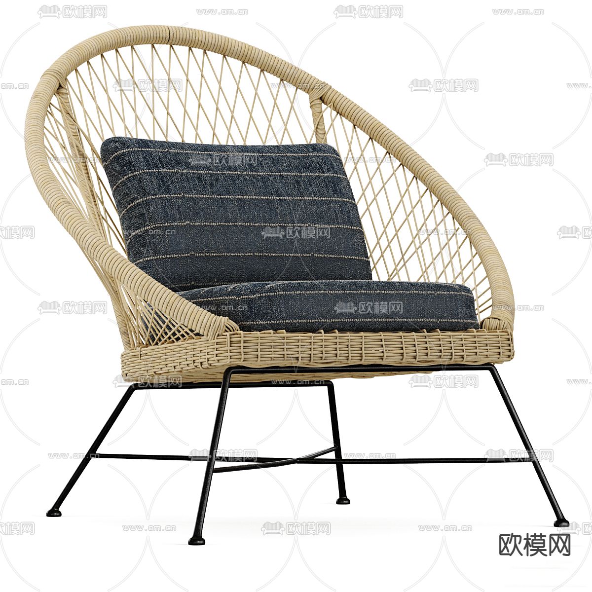 北欧藤编休闲椅3d模型下载_ID12311295_3dmax免费模型-欧模网