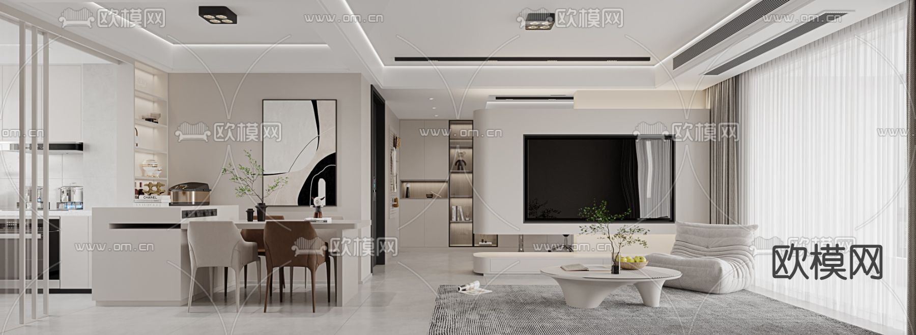 高级灰客餐厅3d模型