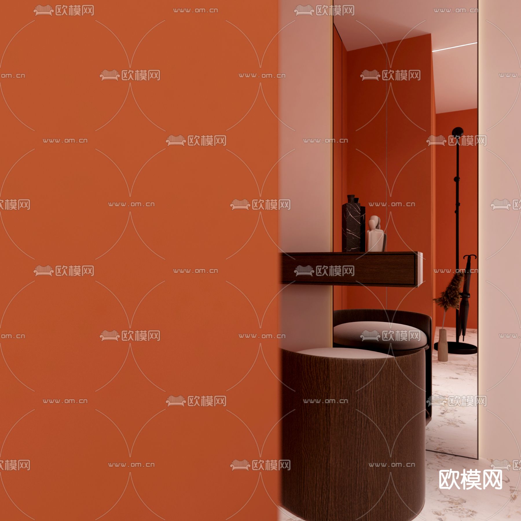 橙色房门 单开门 平开门3d模型下载（渲染图3）